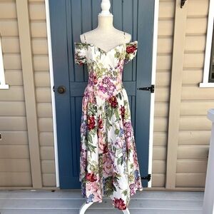 VINTAGE Moda Int'l Floral 1980's  Off the shoulder 
Garden Dress Women S…